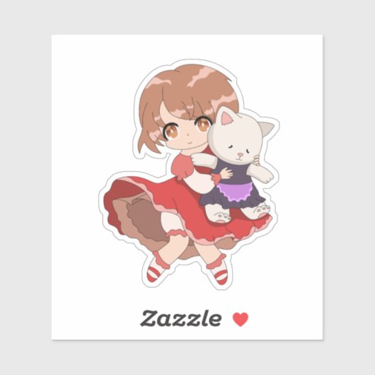 Kawaii meisje met Kat pluche Sticker (Vel)