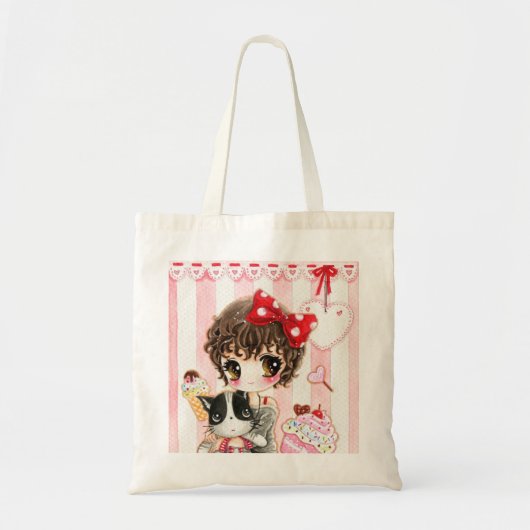 Kawaii meisje met kat tote bag (Voorkant)