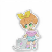 Kawaii Meisje met Muis Vriend Sticker (Voorkant)