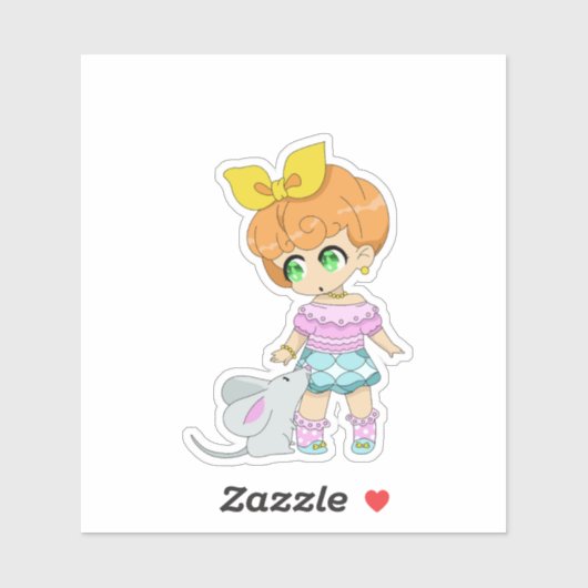 Kawaii Meisje met Muis Vriend Sticker (Vel)