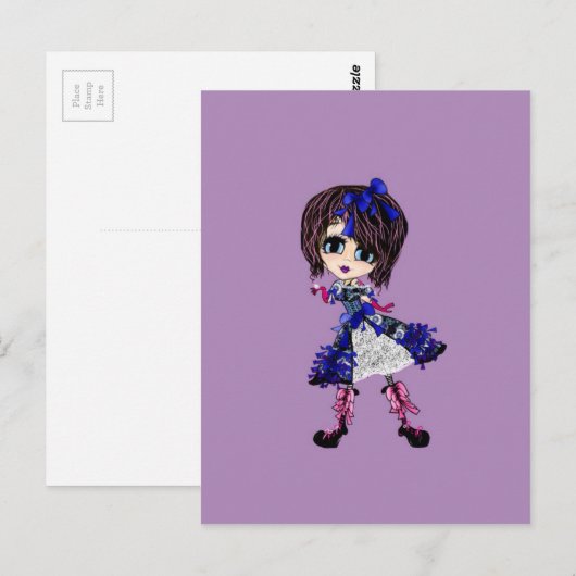 Kawaii meisje verjaardag - gepersonaliseerd briefkaart (Voorkant / Achterkant)