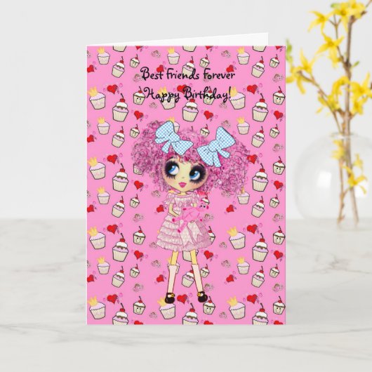 Kawaii meisje verjaardag - gepersonaliseerd kaart (Gele Bloem)