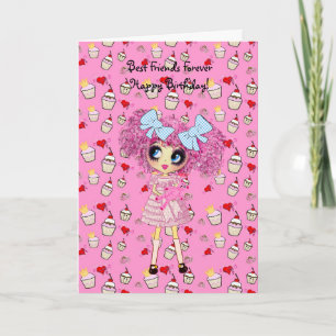 Kawaii meisje verjaardag - gepersonaliseerd kaart