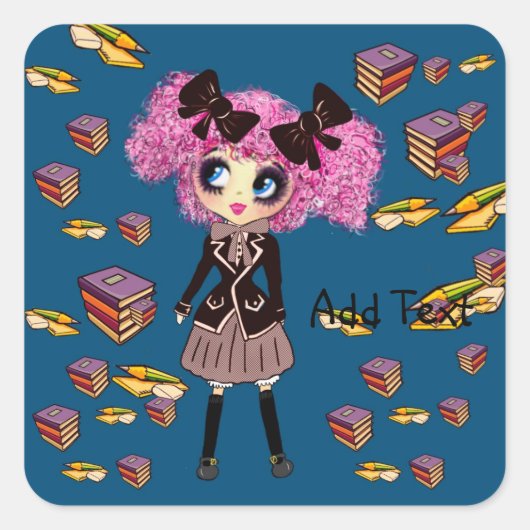 Kawaii meisjesstudenten cadeaus met PinkyP Vierkante Sticker (Voorkant)
