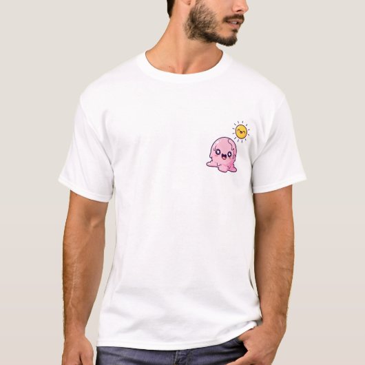 Kawaii Melting Pink Ice Cream Character with Happy T-shirt (Voorkant)