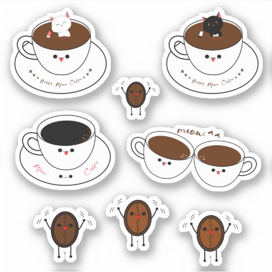 Kawaii Meow Coffee Vinyl Sticker (Voorkant)