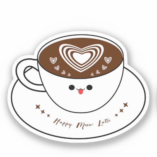 Kawaii Meow Latte Coffee Vinyl Sticker (Voorkant)