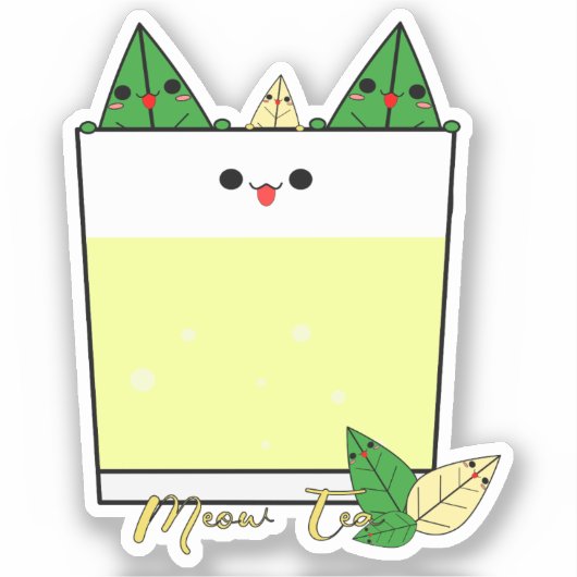 Kawaii Meow Tea Vinyl Sticker (Voorkant)