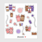 Kawaii Meow Tea Vinyl Sticker | Set van 17 Sticker (Vel)