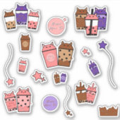 Kawaii Meow Tea Vinyl Sticker | Set van 17 Sticker (Voorkant)