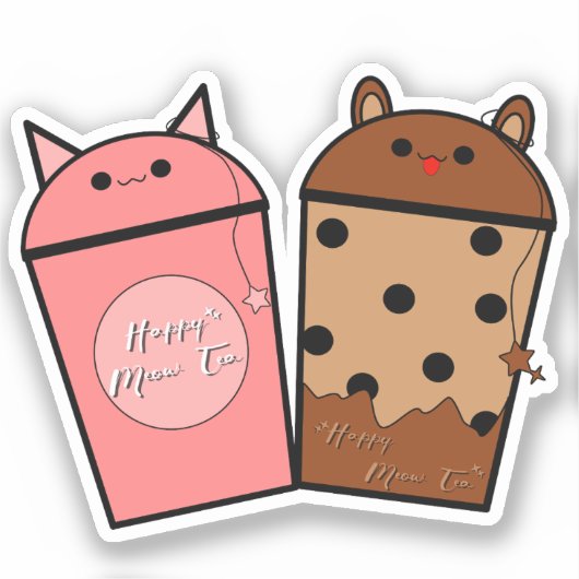 Kawaii Meow Thee Vinyl Sticker (Voorkant)
