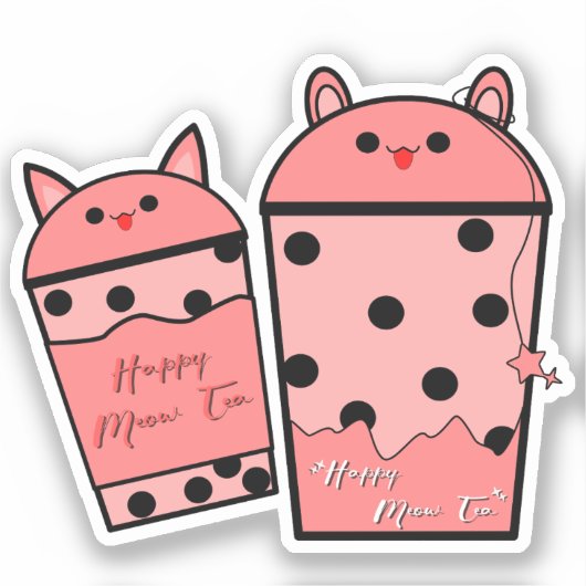 Kawaii Meow Thee Vinyl Sticker (Voorkant)