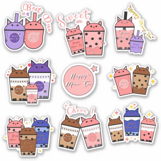 Kawaii Meow Theekop Vinyl Sticker (Voorkant)