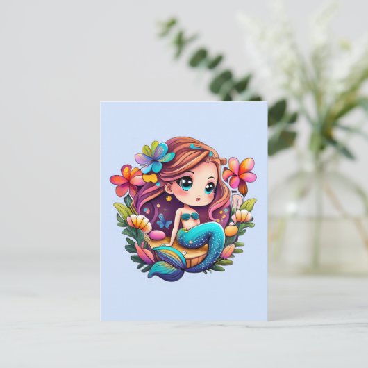 Kawaii Mermaid Briefkaart (Staand voorkant)