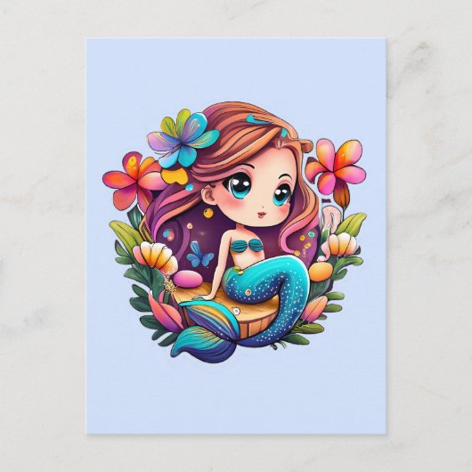Kawaii Mermaid Briefkaart (Voorkant)