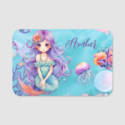 Kawaii Mermaid Party Naamplaatje (Voorkant)