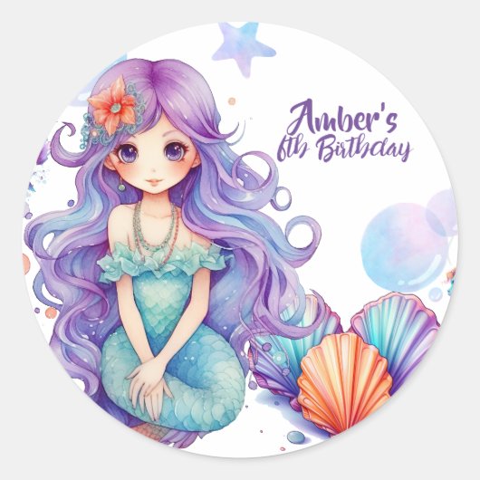 Kawaii Mermaid Party Ronde Sticker (Voorkant)