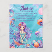 Kawaii Mermaid Party Uitnodiging Briefkaart (Voorkant)