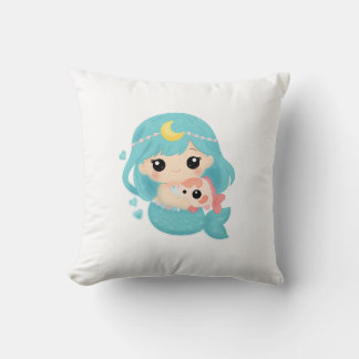 Kawaii Mermaid Throw Pillow – Cute Ocean Art with  Kussen
