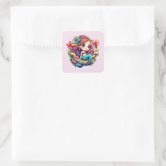 Kawaii Mermaid Vierkante Sticker (Tas)