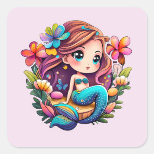 Kawaii Mermaid Vierkante Sticker