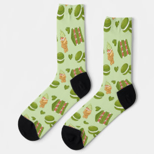 Kawaii met de hand getekende Matcha snoepjes naadl Sokken