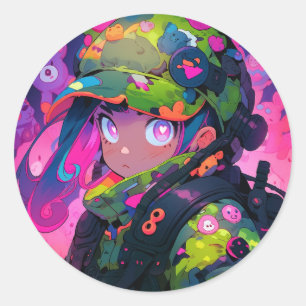 Kawaii Militaire Jager Camouflage Hart Ogen Anime Ronde Sticker