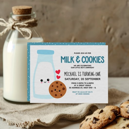 Kawaii Milk en Cookies Birthday Kaart