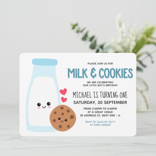 Kawaii Milk en Cookies Birthday Kaart (Staand voorkant)