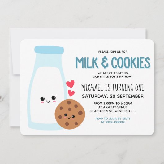Kawaii Milk en Cookies Birthday Kaart (Voorkant)