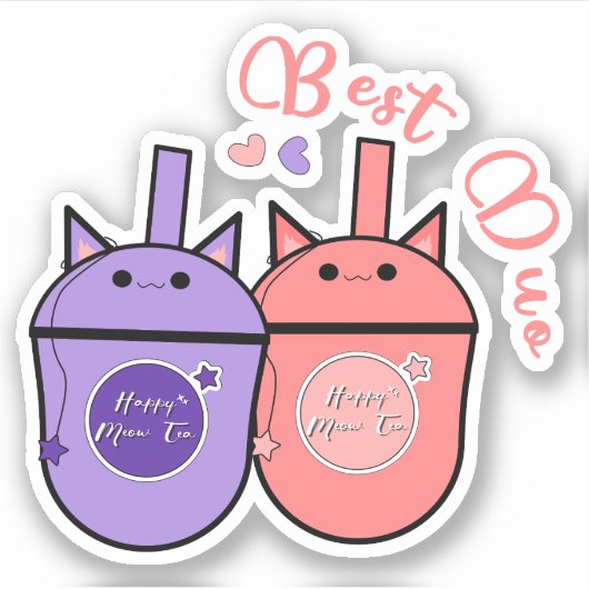 Kawaii Milk Tea Cup Vinyl Sticker | Beste duo (Voorkant)