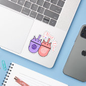 Kawaii Milk Tea Cup Vinyl Sticker | Beste duo (Laptop met iPhone)