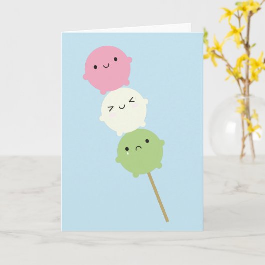 Kawaii Mochi Dango Kaart (Gele Bloem)