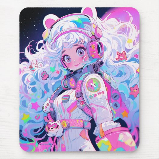 Kawaii Moe Pastel Space Astronaut Anime Meisje Muismat (Voorkant)