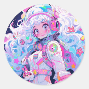 Kawaii Moe Pastel Space Astronaut Anime Meisje Ronde Sticker
