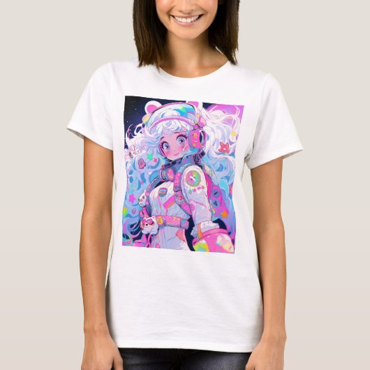 Kawaii Moe Pastel Space Astronaut Anime Meisje T-shirt (Voorkant)