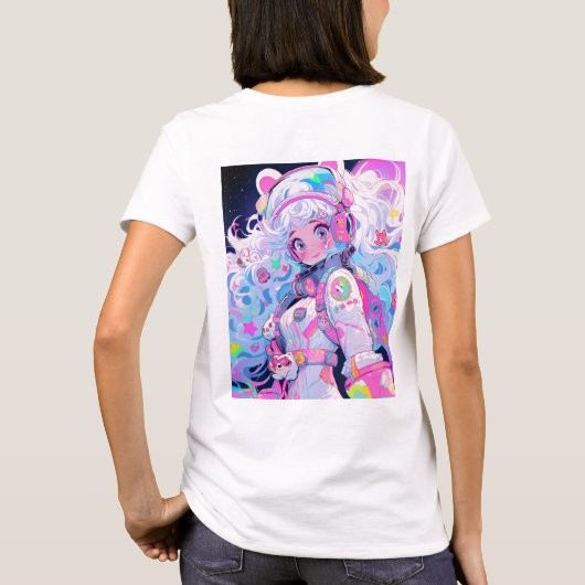 Kawaii Moe Pastel Space Astronaut Anime Meisje T-shirt (Achterkant)
