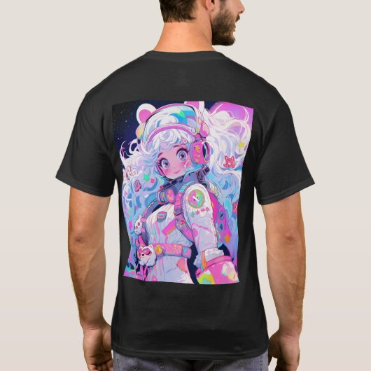 Kawaii Moe Pastel Space Astronaut Anime Meisje T-shirt (Achterkant)