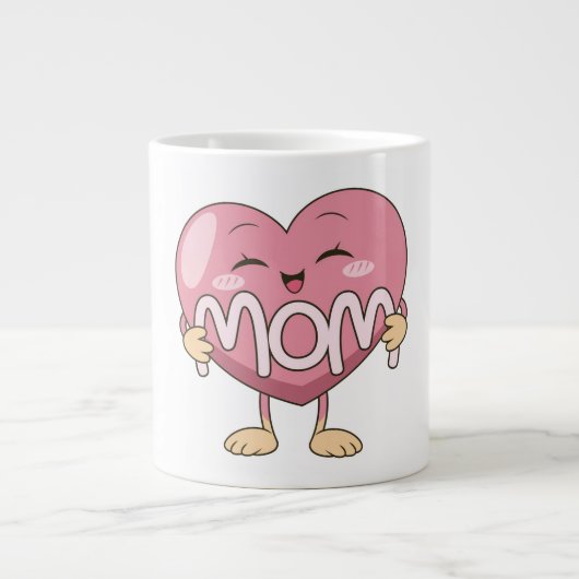 Kawaii Moeder Hart Knuffel Design Grote Koffiekop (Voorkant)