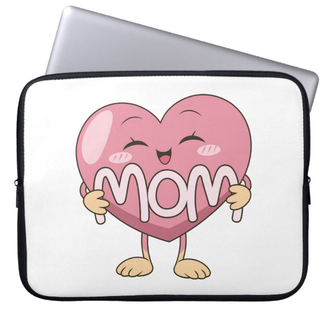 Kawaii Moeder Hart Knuffel Design Laptop Sleeve (Voorkant)