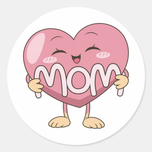 Kawaii Moeder Hart Knuffel Design Ronde Sticker (Voorkant)