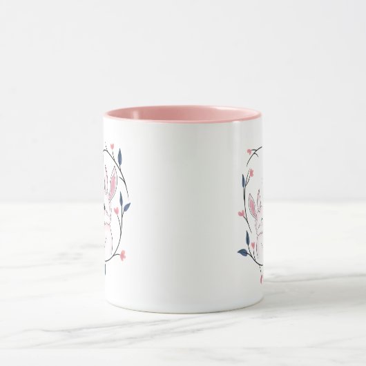 Kawaii moeder konijn en haar konijn met bloemen mok (Midden)