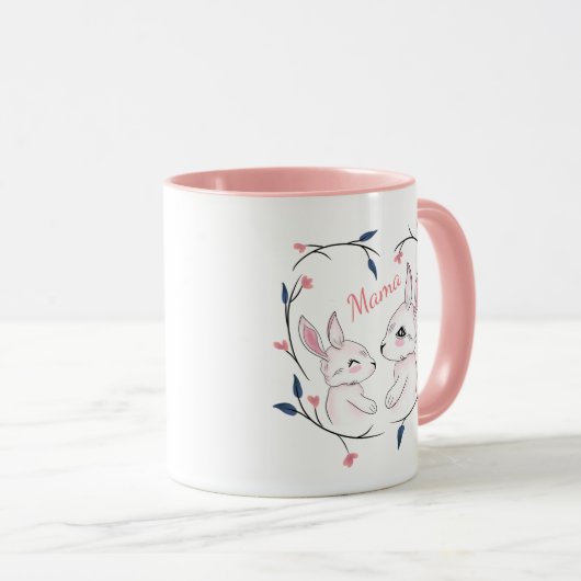 Kawaii moeder konijn en haar konijn met bloemen mok (Voorkant rechts)