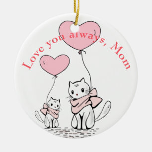 Kawaii Moederkat & Kitten Custom Keramisch Ornament