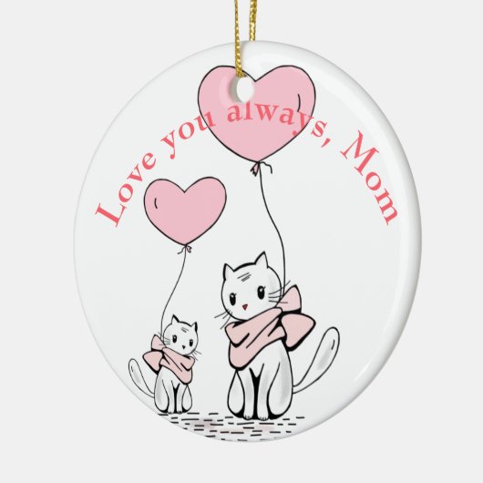 Kawaii Moederkat & Kitten Custom Keramisch Ornament (Links)
