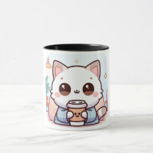 Kawaii mokkop met koffie – Illustratie van knuffel