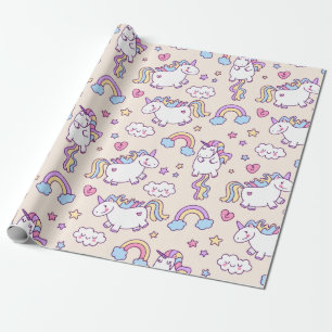 Kawaii mollig vliegende eenhoorns regenboog patroo cadeaupapier