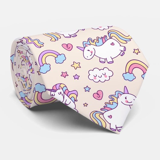 Kawaii mollig vliegende eenhoorns regenboog patroo stropdas (Opgerold)