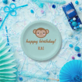 Kawaii Monkey Birthday Party Blue Green Papieren Bordje (Feest)