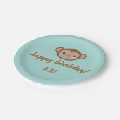 Kawaii Monkey Birthday Party Blue Green Papieren Bordje (Gekanteld)